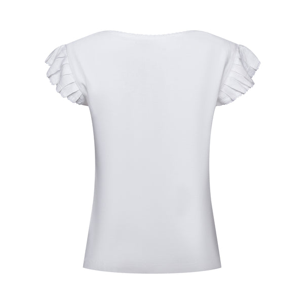 white sleeveless shirt with frilled sleeves