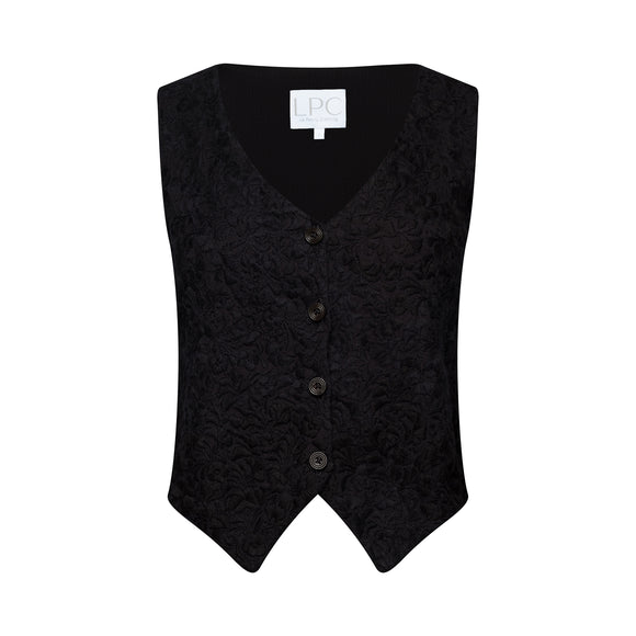 black floral patterned v-neck vest