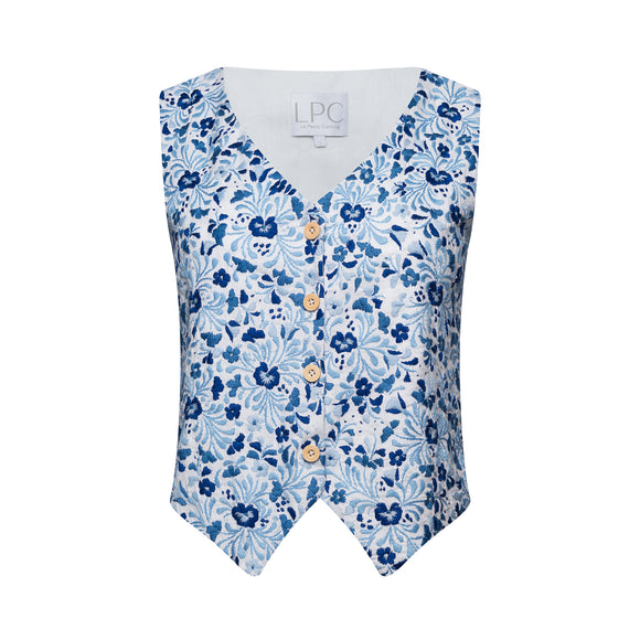 a light blue floral pattern vest