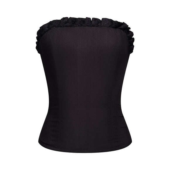black corset with frill accents