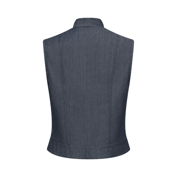 blue denim vest with gold zipper