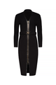 long brown dress, with black belt and gold zipper