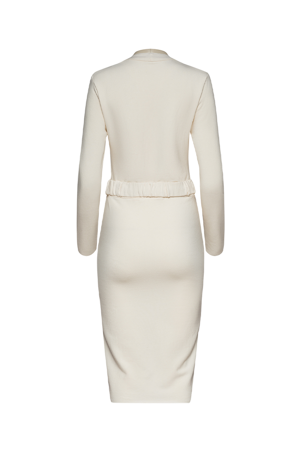 long white dress, with white belt
