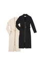 collection of black and tan dresses, with belt and long gold zipper and long sleeves