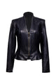 long sleeved leather black jacket, with gold zipper