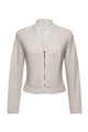 cream colored jacket with gold zipper