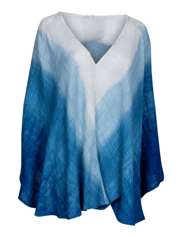 blue and white ombre silk poncho