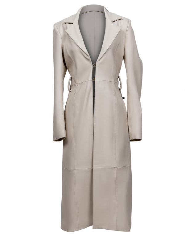 light grey trench coat with zipper