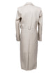 light grey trench coat, back view