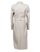 back view of a light grey trench coat
