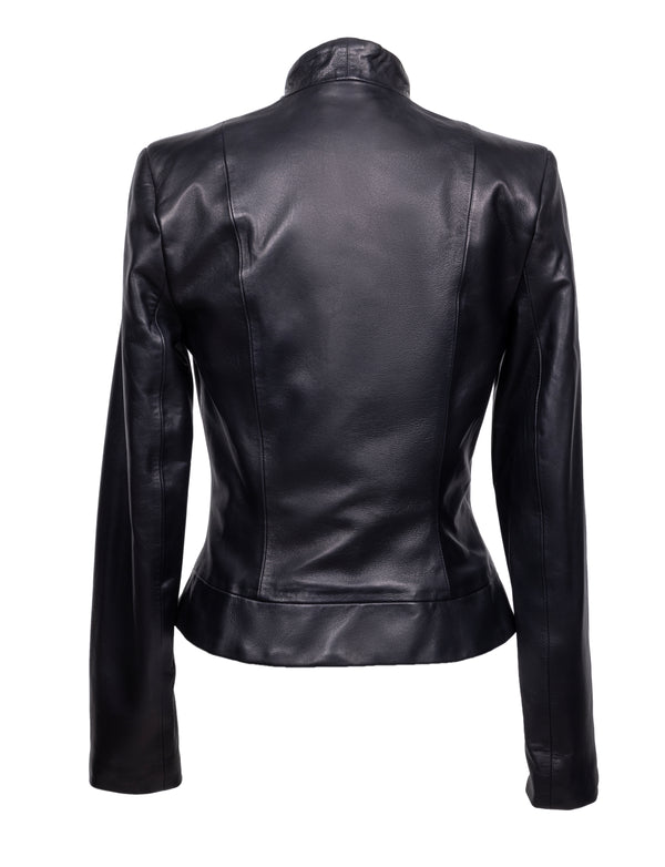 back of leather black blazer