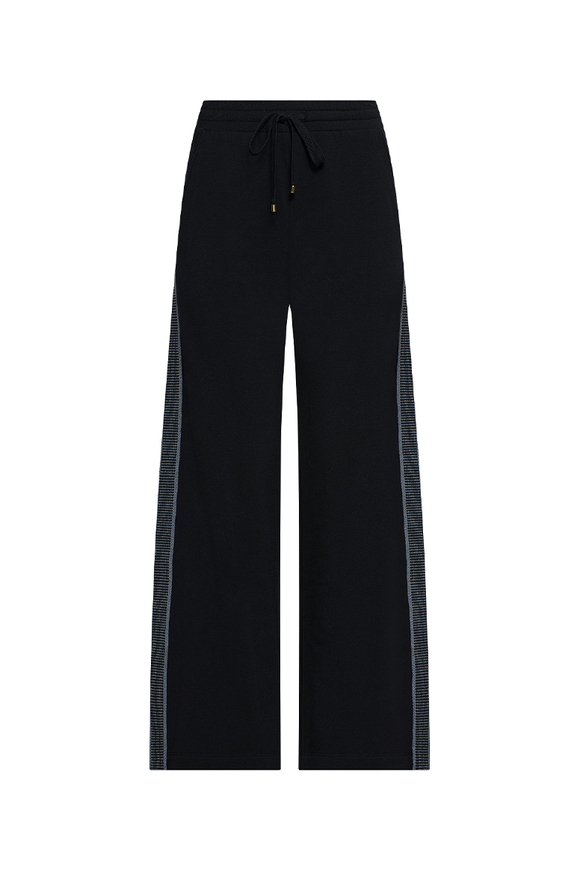 Black pants with a drawstring on a white background