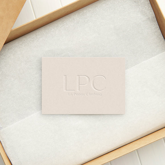 LPC cream colored giftcard on white background inside box