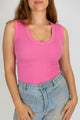 woman wearing pink tank top