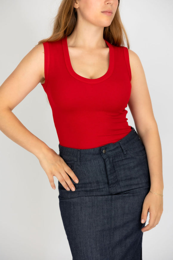 red tank top on a woman