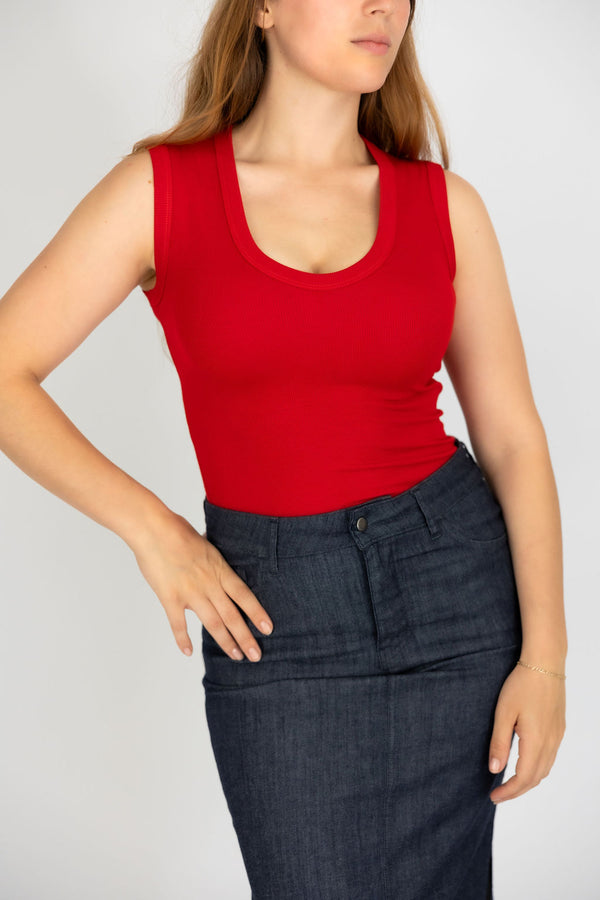 red tank top on a woman