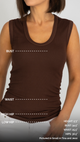 woman wearing a brown tank top with a diagram