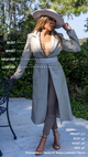 woman wearing a trench coat with measurements