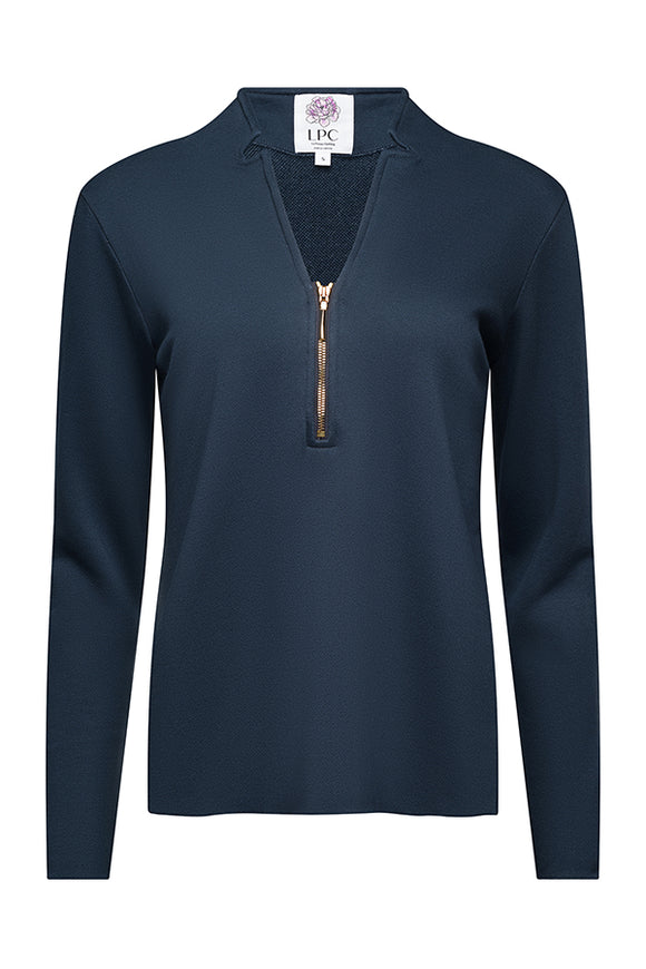 navy light quarte zip with gold zipper