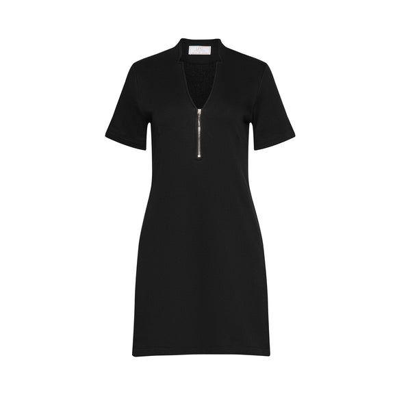 long black dress with silver zipper