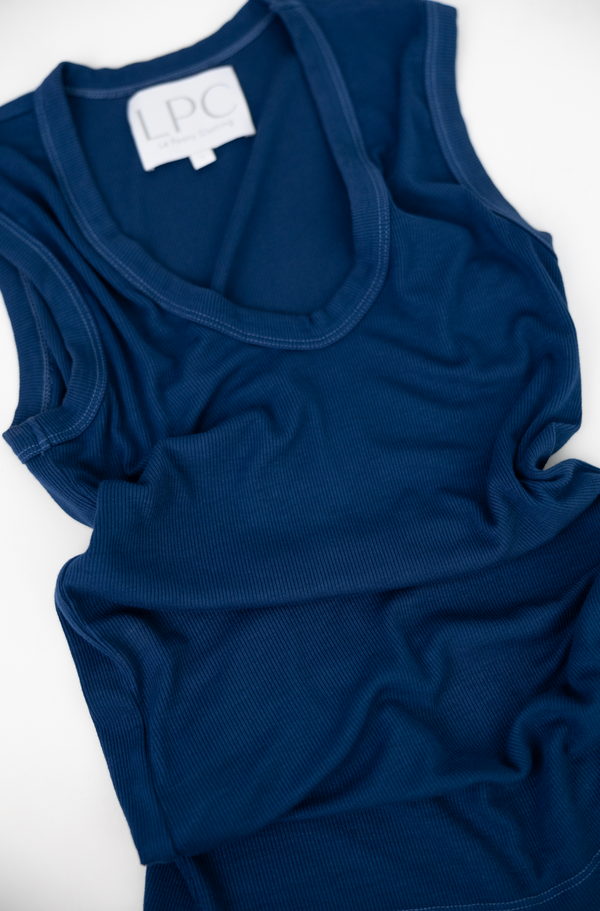 close up of blue tank top