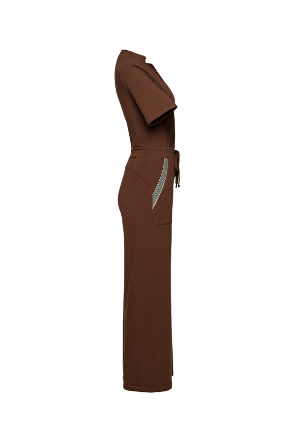 long brown dress, with brown belt