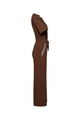 long brown dress, with brown belt