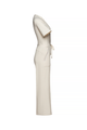 long tan dress, with tan belt