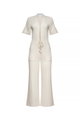 long tan dress, with tan belt with gold zipper