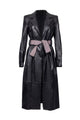 leather black trench coat with a hip tie