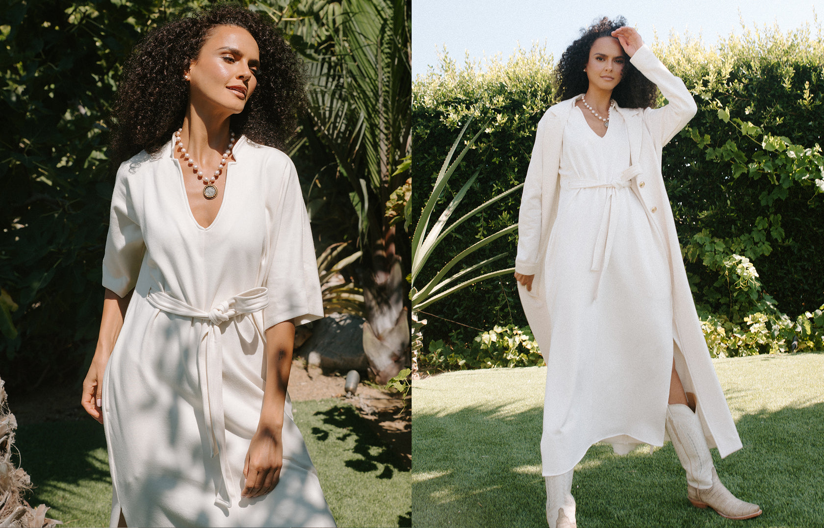 Woman wearing a white dress in a garden setting