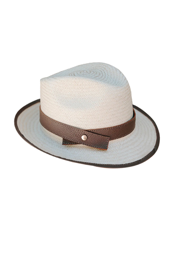 Artisan Palm and Leather Fedora Hat Close-up