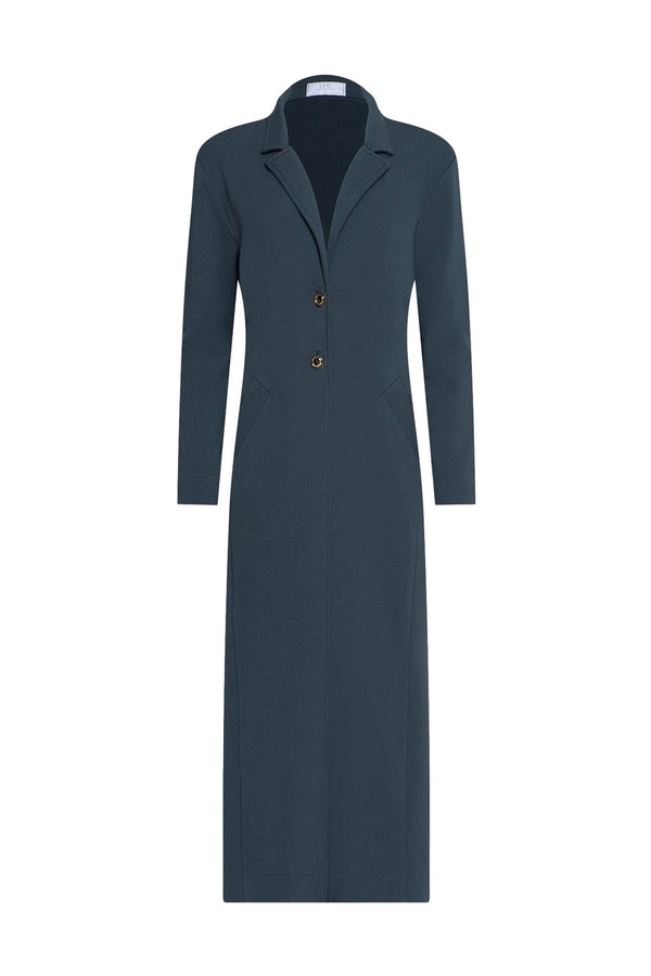 Long dark grey coat on a white background