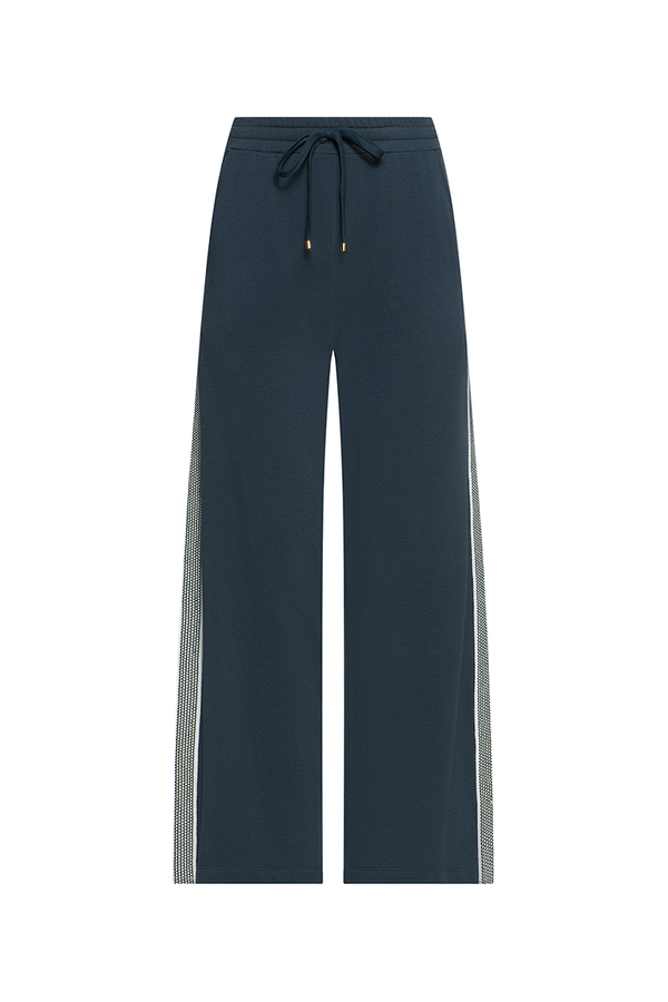 Grey pants with a drawstring on a white background