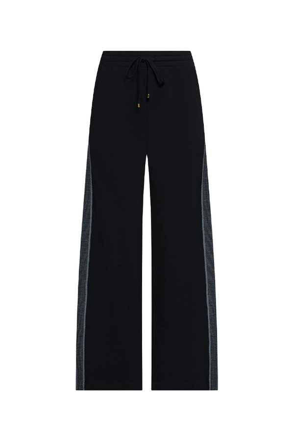 Black pants with a drawstring on a white background