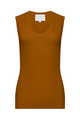 The front of a warm, orangey-brown toned tank top