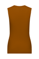 The back of a warm, orangey-brown toned tank top